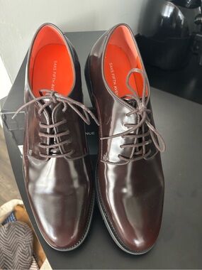 Saks Fifth Avenue Men’s Dark Bordeaux Leather Derby Shoes 11.5 new /never worn